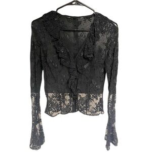 Black lace bell sleeve 90s top small